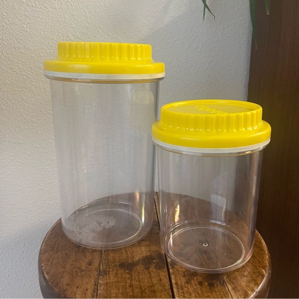 Vintage Copco Large Plastic Yellow Lid Clear Storage Containers Hong Kong
